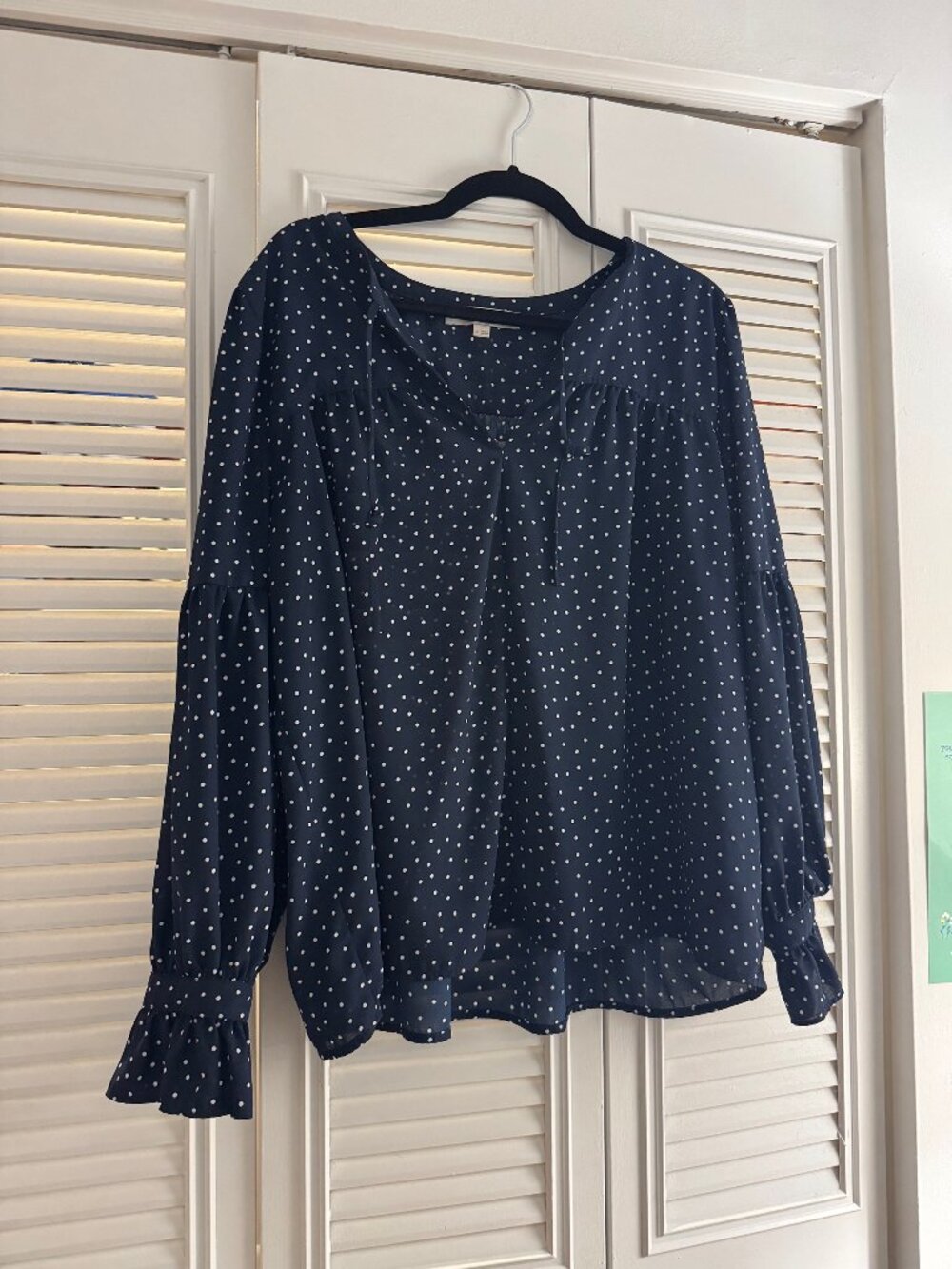 Loft Navy White Polka Dot Blouse XL